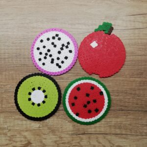 Подложки за чаши Pixel Art Плодчета Ръчна Изработка Комплект 4 бр.