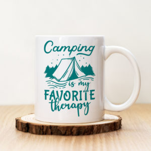 Чаша с надпис Camping Is My Favourite Therapy Cyan