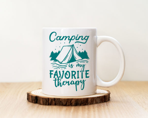 Чаша с надпис Camping Is My Favourite Therapy Cyan