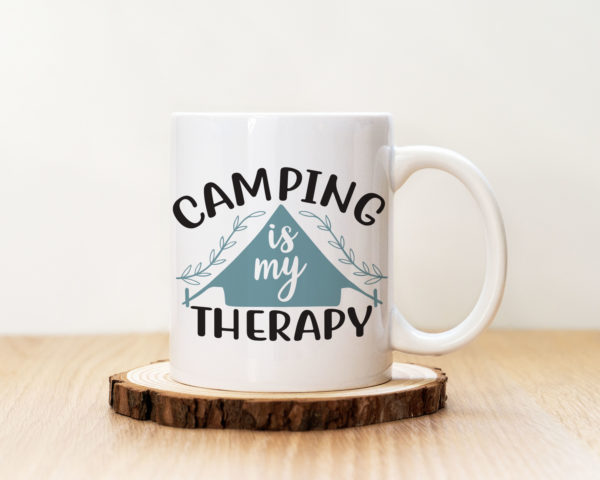 Чаша с надпис Camping Is My Therapy Light Blue