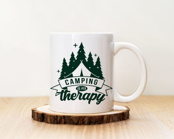 Чаша с надпис Camping Is My Therapy Dark Green
