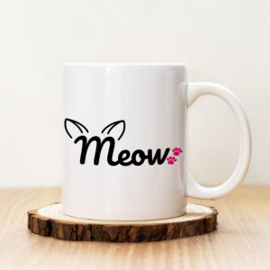 Чаша с надпис Meow Розови Лапички