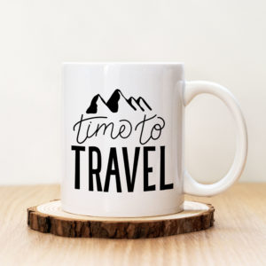 Чаша с надпис Time To Travel в черно