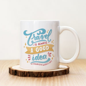 Чаша с надпис Travel Is Always A Good Idea Светло Синя