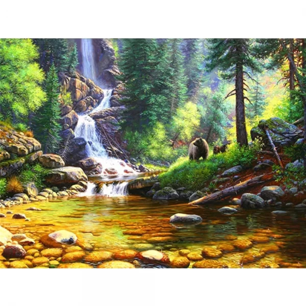 Диамантен гоблен Водопад и Мечки