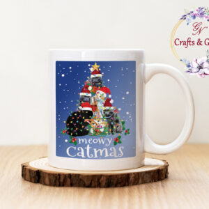 Коледна чаша Meowy Catmas син фон