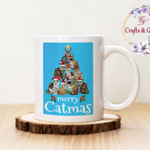 Коледна чаша със син фон Merry Catmas