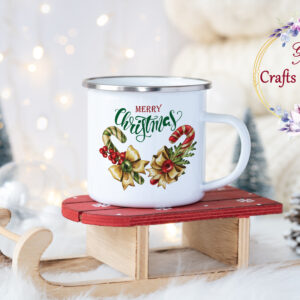 Коледно канче с бастунчета и надпис Merry Christmas