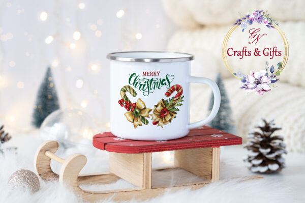 Коледно канче с бастунчета и надпис Merry Christmas