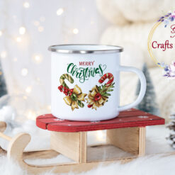 Коледно канче с бастунчета и надпис Merry Christmas
