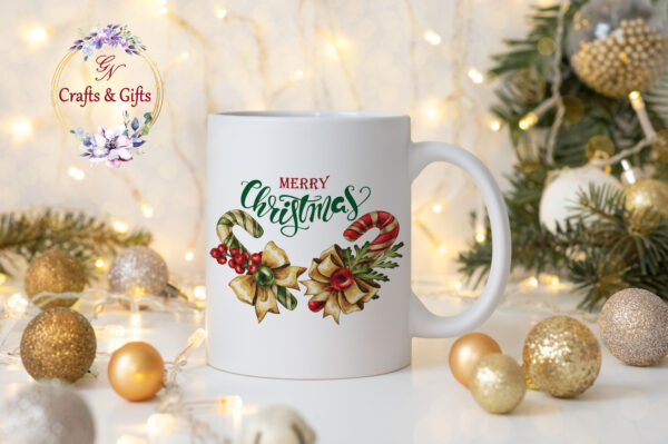 Коледна чаша в зелено и червено с бастунчета и надпис Merry Christmas