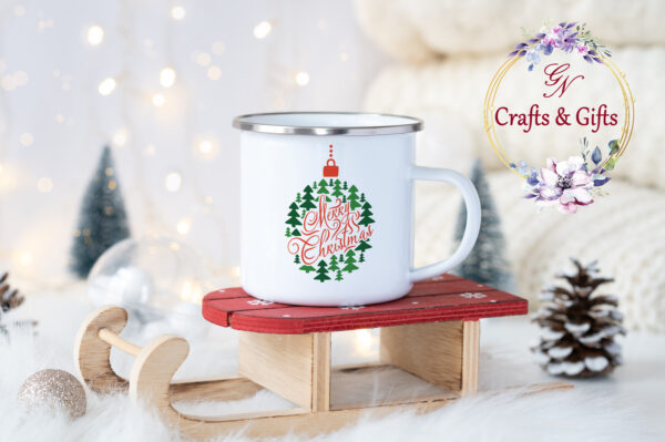 Коледно канче с орнамент и надпис Merry Christmas