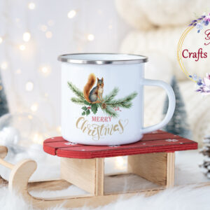 Коледно канче с катеричка и надпис Merry Christmas