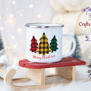 Коледно канче с дръвчета и надпис Merry Christmas