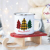 Коледно канче с дръвчета и надпис Merry Christmas