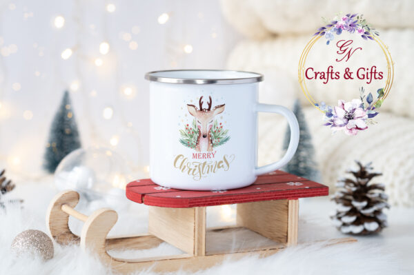 Коледно канче с елен и надпис Merry Christmas