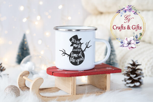 Коледно канче със снежен човек и надпис It's the most wonderful time of the year