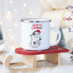 Коледно канче с коте с шапка и сърчице