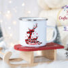 Коледно канче с кариран елен в червено и надпис Merry Christmas