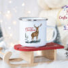 Коледно канче с елен в гора и надпис Merry Christmas