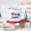 Коледно канче с кариран надпис Merry Christmas