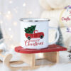 Коледно канче с камионче и елха с надпис Merry Christmas