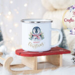Коледно канче с пингвин и надпис Merry Christmas