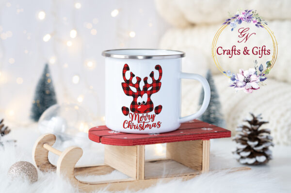 Коледно канче със сладко еленче и надпис Merry Christmas
