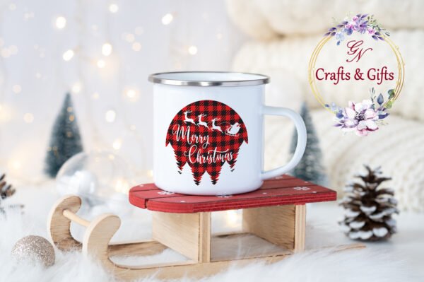 Коледно канче с елените на Дядо Коледа и надпис Merry Christmas