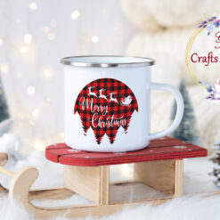 Коледно канче с елените на Дядо Коледа и надпис Merry Christmas