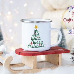 Коледно канче с надпис във формата на елха We wish you a merry Christmas