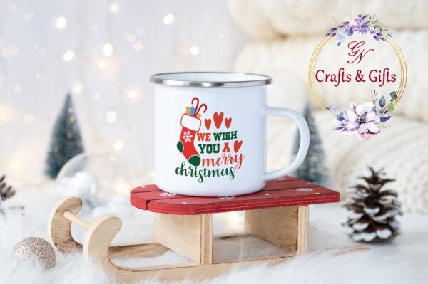 Коледно канче с надпис We wish you a merry Christmas