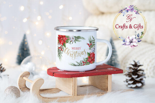 Коледно канче с правоъгълна рамка с коледни звезди и надпис Merry Christmas