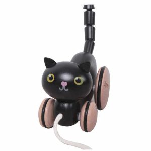 Детско коте - играчка за дърпане, черно