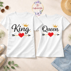 Комплект тениски King Queen със сърце и корона с персонализация
