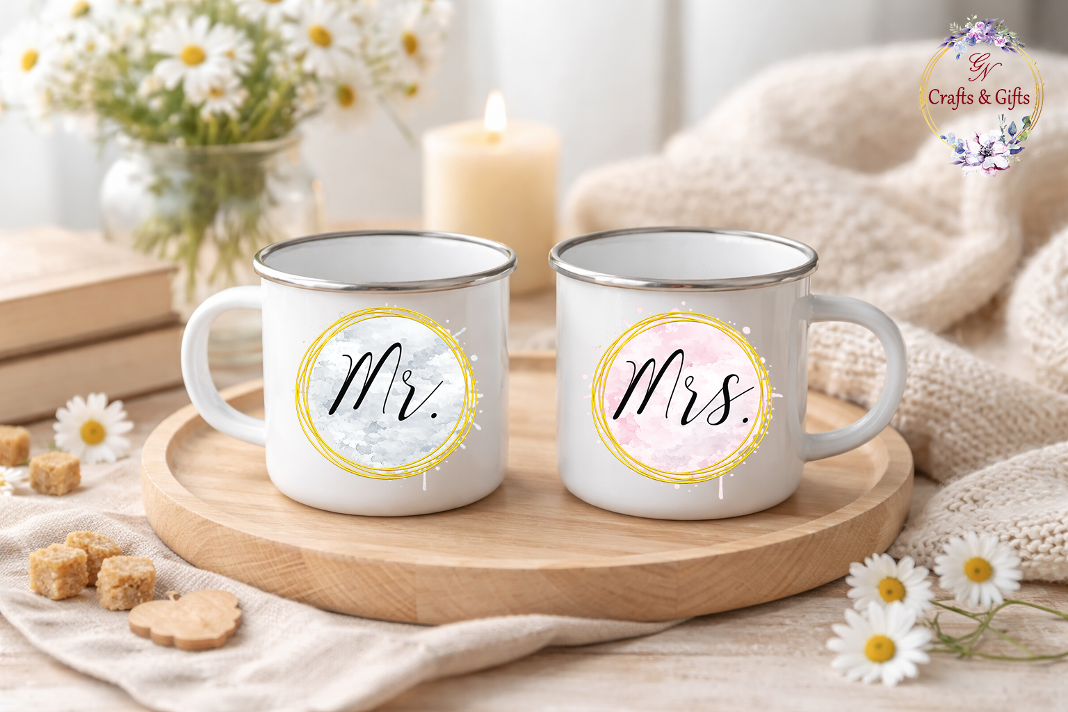 Канчета Mr Mrs Watercolor Ring с акварелен кръг за двойки