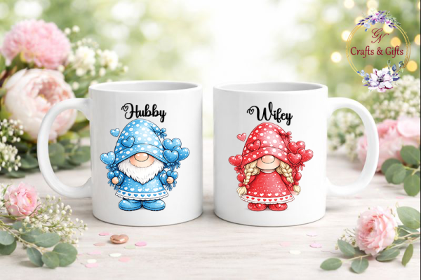 Чаши Wifey Hubby с гномчета персонализиран комплект за двойки