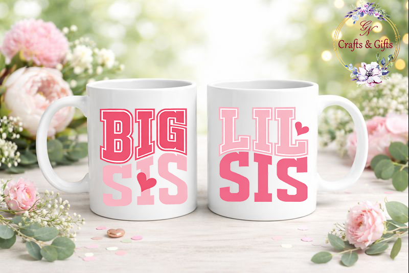 комплект чаши BIG LIL SIS розов с модерна типография и сърце