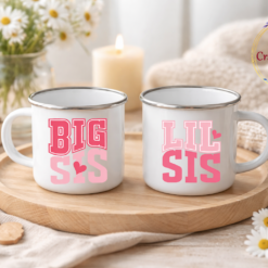 комплект канчета BIG LIL SIS розов с емайлиран дизайн и сърце